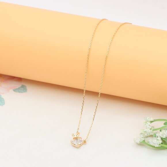 Elegant Rose Gold Necklace with Crystal Leaf Charm, XPNL0404 - Picture 9 of 12